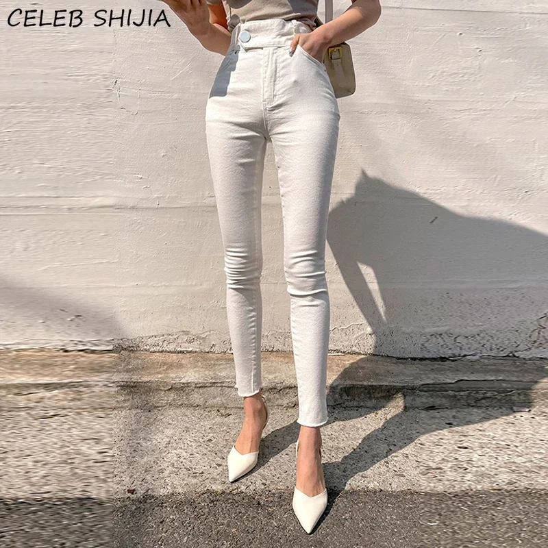 White Skinny Jeans for Women High Waist Vintage Streetwear Denim Pencil Pants Woman Mom Korean Chic Y2k Jeans Female Sexy