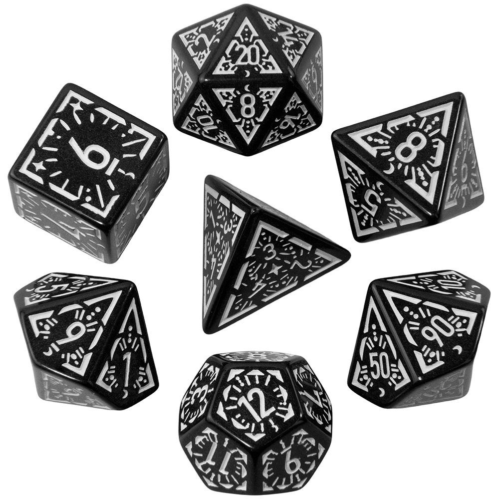 Polyhedral Dice New Textures Pattern Effect Games Dice D4-D20 for COC DnD RPG Games,7pcs