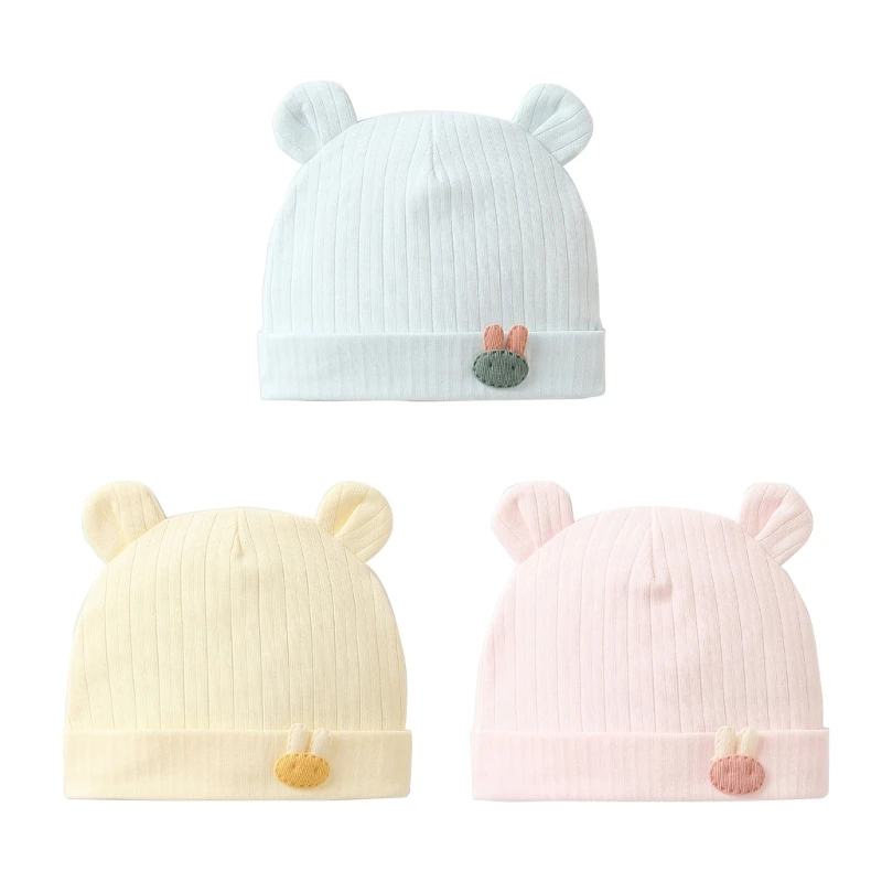 Newborn Hospital Hat with Bear Pattern Preemie Boys Girls Beanie Cotton Bear Ears Infant Baby Hats Lightweight Cotton