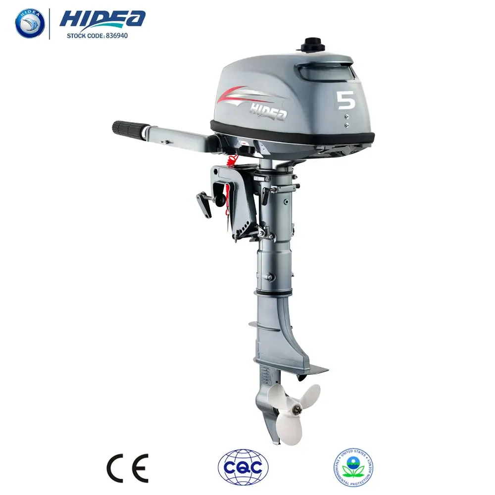 Hidea CE Approved 2 Stroke 5hp Outboard Engine For Sale 5F Rear Control Long Shaft Black Engine