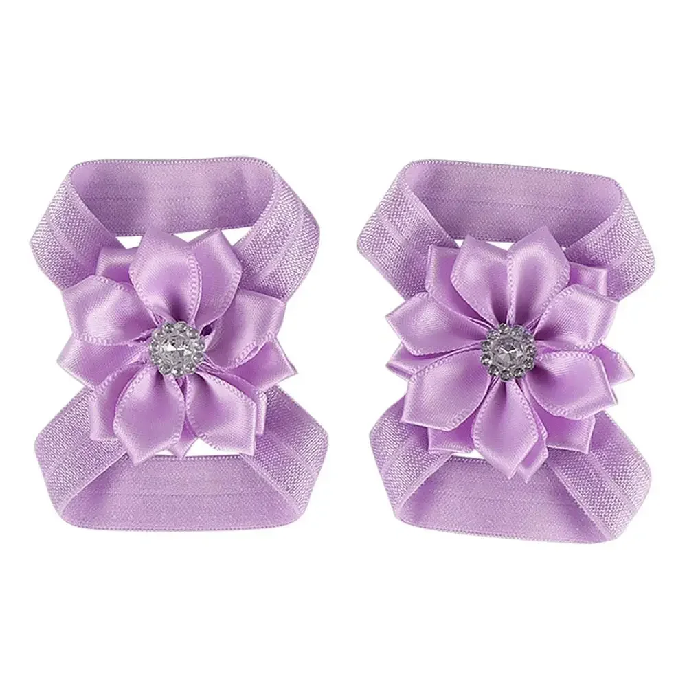 New 2pcs/pair Chic Satin Ribbon Flower Children Elastic Barefoot Sandals Baby Shower Gift Girls Newborn Toddler Kids Photo Props