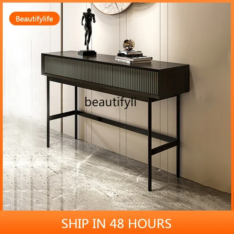 ss8350 Italian light luxury entrance table, simple modern walnut home wall view table, retro style entrance cabinet