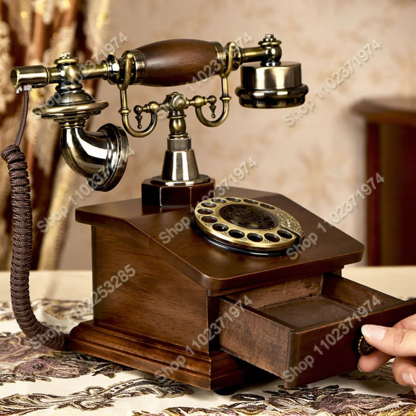 電子着信音付きレトロなロータリー電話、引き出し1つ、家庭やオフィスの装飾用のクラシックなスタイルのダイヤル電話