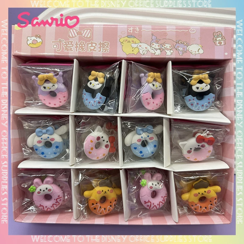 36pcs Sanrio Eraser Kawaii Donut Rubber Eraser Anime Kuromi Melody Kt Three-dimensional Eraser Stationery Gift Christmas Gift