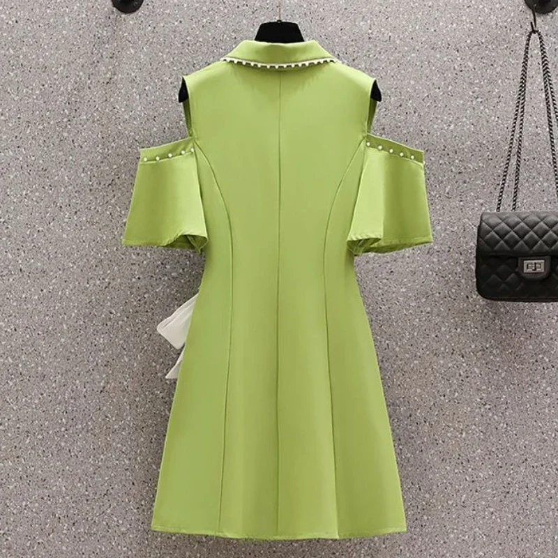 Conjuntos curtos femininos 2 peças fora do ombro com arco verde terno de negócios shorts femininos fino ajuste estilo coreano duas peças novos produtos