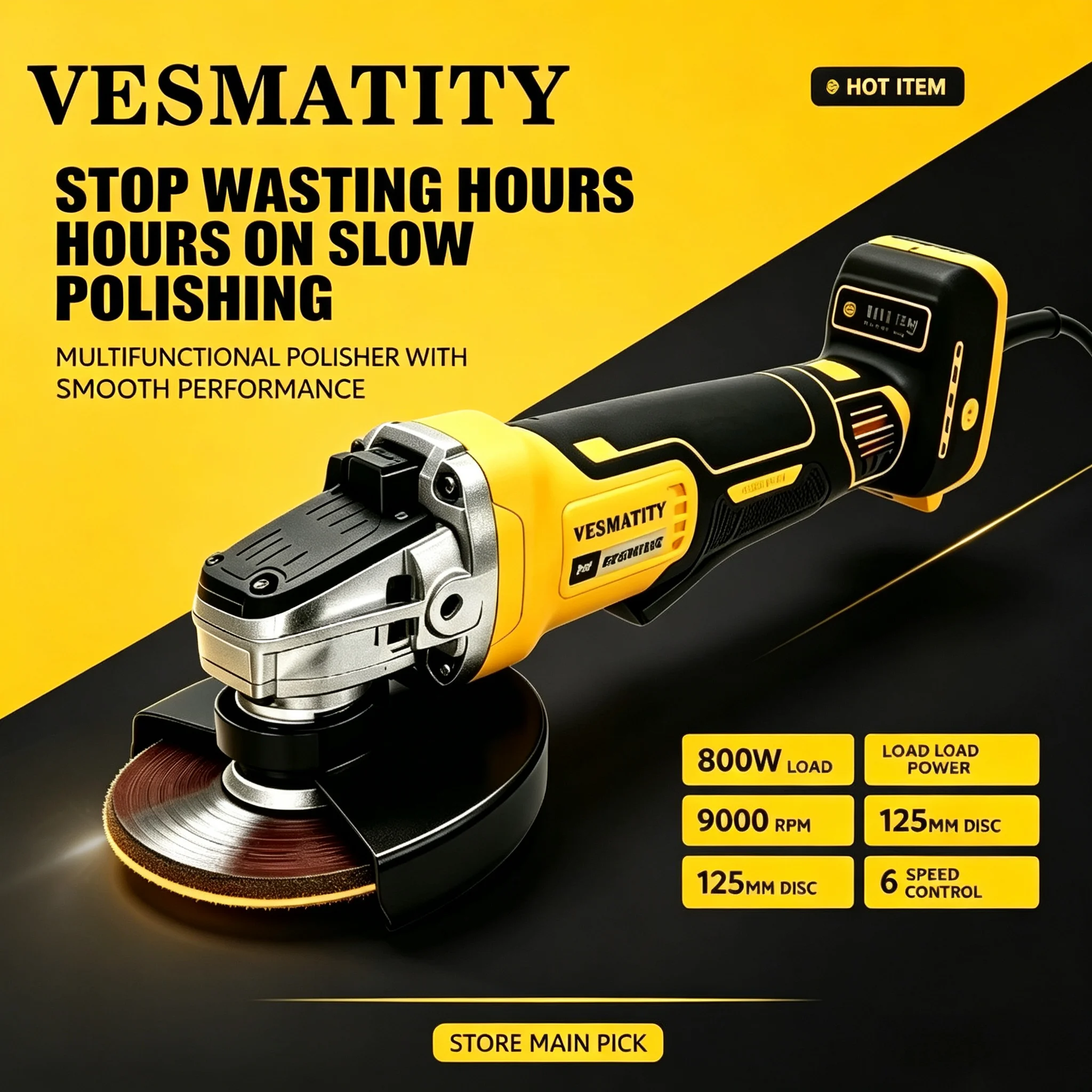 Cutting Impact Polisher Vesmatity DCG406 Angle Grinder 125MM Brushless 9000RPM 18V Rechargeable Power Tool Pro Max Plus