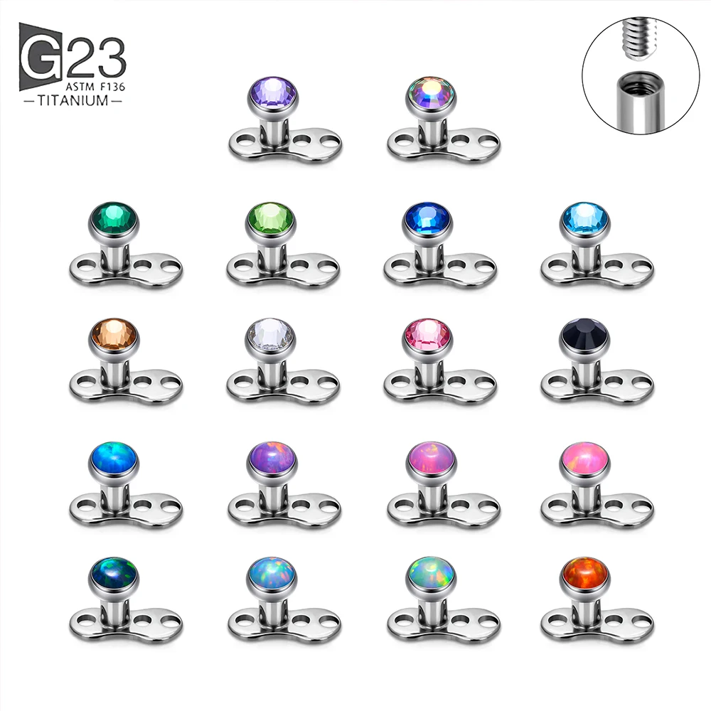 ASTM F136 G23 Titanium Microdermal  Anchor Piercing Tops CZ Opal 3-5mm Internally Thread Skin Diver Piercing Body Jewelry