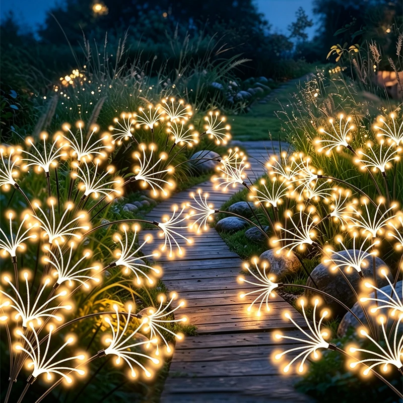 Automatic Switch LED Solar Firework Lights Waterproof Garden Decor Landscape Lawn Lamps for Outdoor Courtyard Pathway Patio