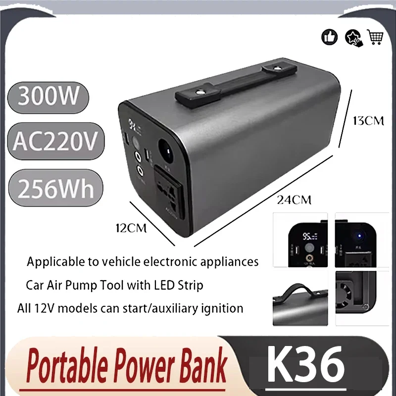 Estação de energia portátil, K36, 220V, 300W, 80Ah, poder superior, exterior, Portable, Self-driving, Camping, armazenamento de energia, fonte de alimentação móvel