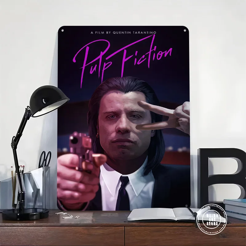 Pulp Fiction Movie Poster Customized Vintage Metal Signs Wall Art Retro Tin Plaque for Gaming Room Decoration Aesthetic House
