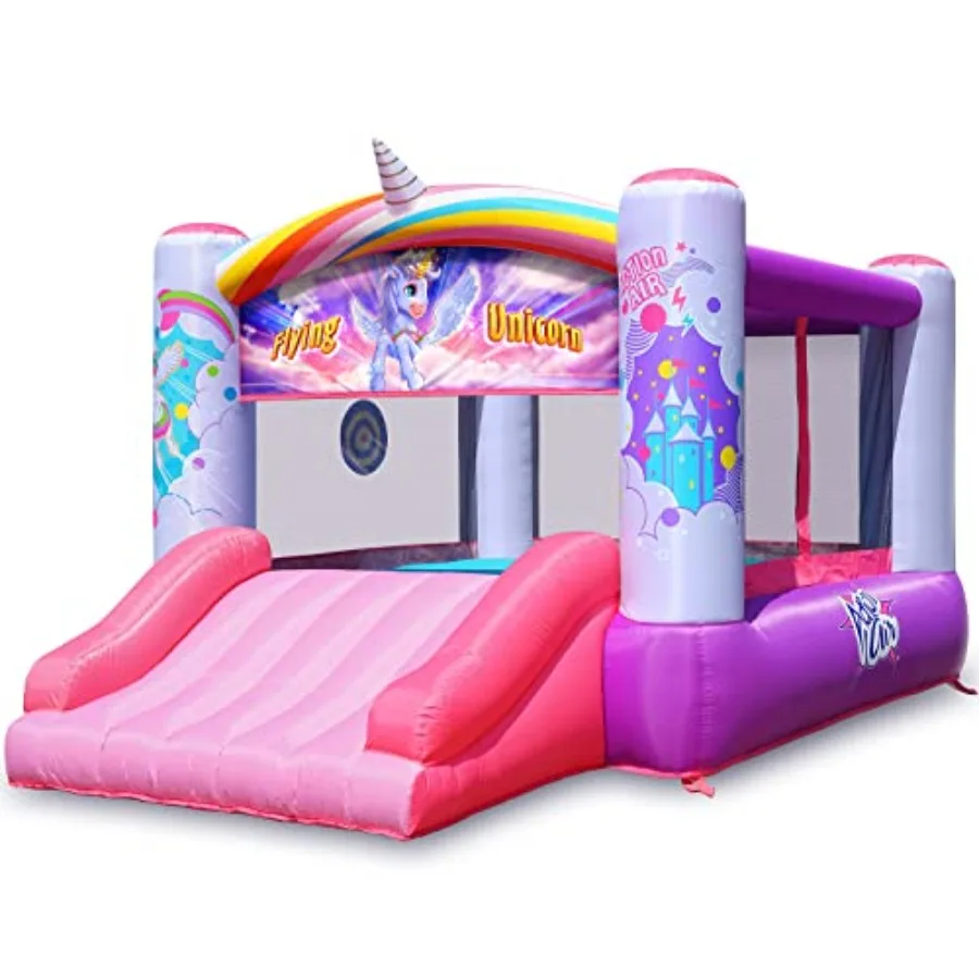 

Bounce House, Princ Iatable Bounce House with Blower, Pink Bouncy House for Girls, Flying Theme Bouncy Castle, Durable Sewn and