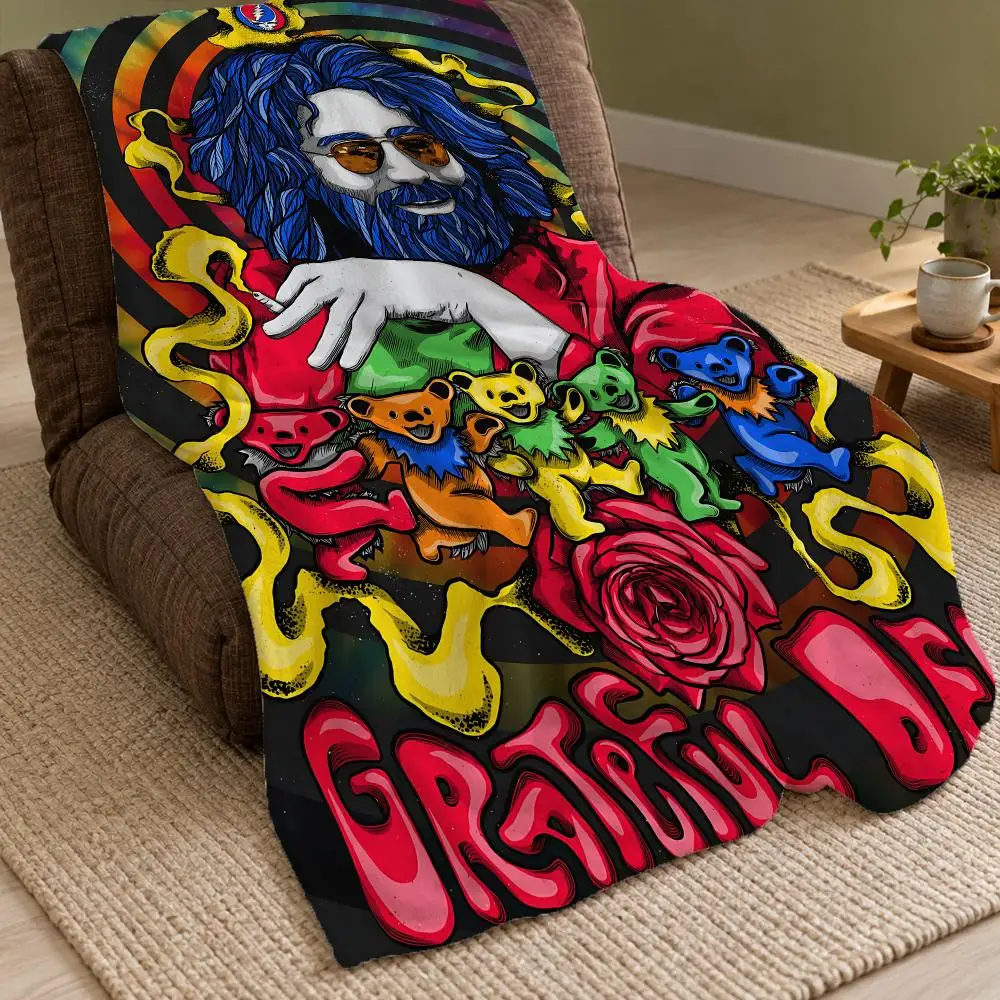 Grateful Dead Band Double Sided Flannel Throw Blanket Soft Warm Washable Home Decor Blanket for Album G-Grateful D-Dead Fans