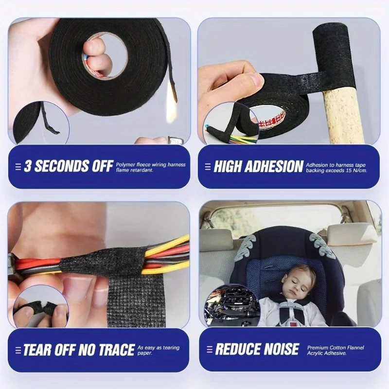 2pcs 15M 9/15/19/25MM Heat-resistant Adhesive Cloth Fabric Tape For Automotive Cable Tape Harness waterproof