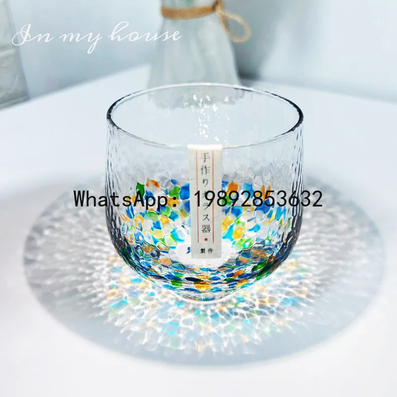 

Hand-painted colorful starry sky glass water cup hammered whiskey cup tea cup sake