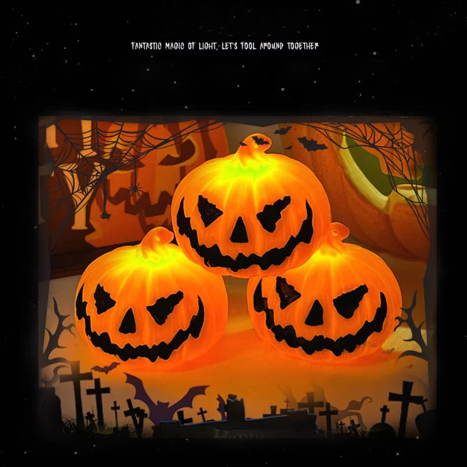 Spooky Face LED Glow Pumpkin Night Light Halloween Haunted House Yard Garden Home Party Decor Holiday Ornament