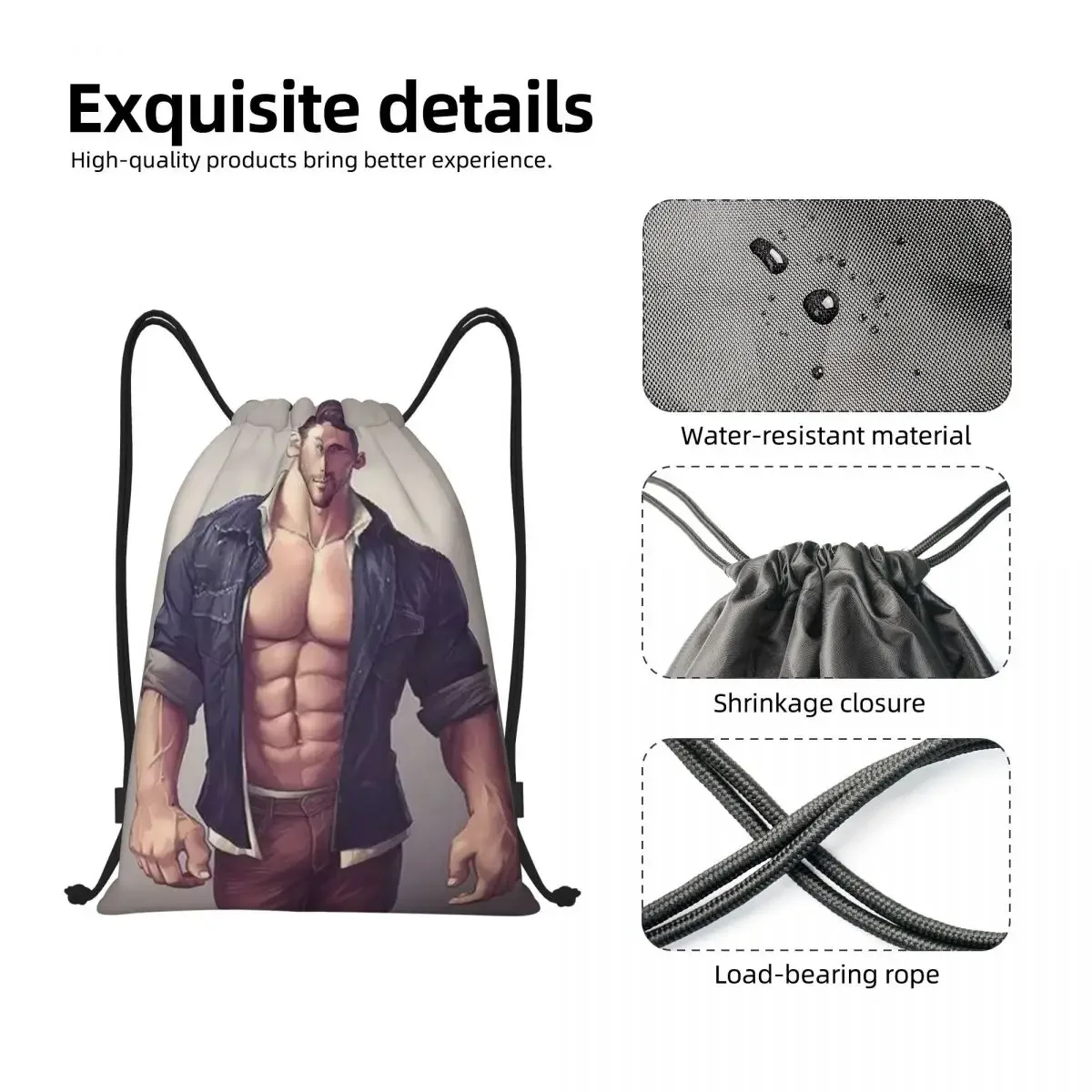 Sexy Gym Muscle Man Strong Muscle Body Art Drawstring Backpack Sports Gym Bag for Women Men Training Sackpack