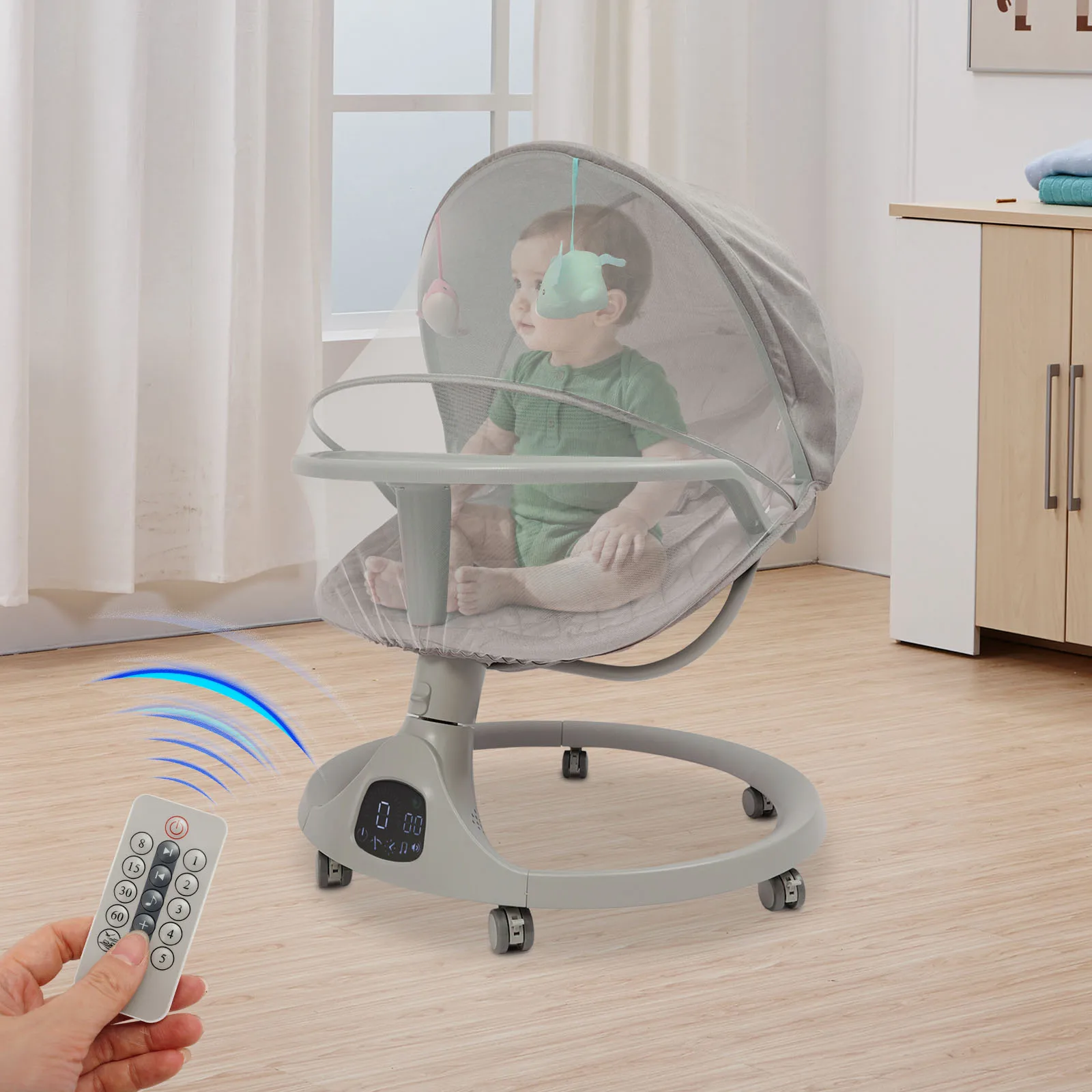 Elektrische Babybett Wiege Auto Schaukelstubenwagen Musikalisch Schlafen Kinderwagen Bluetooth Fernbedienung 5-Gang für 0-18 Monate