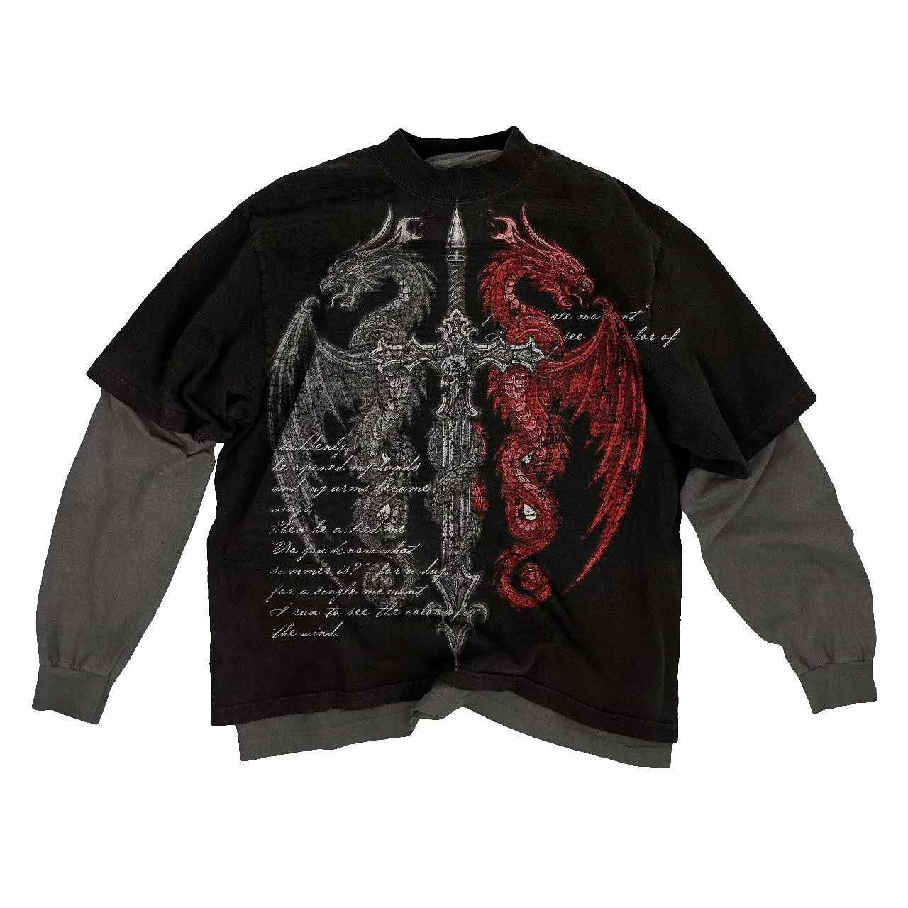 

90s Dark Fake Two-piece T-shirt Mens American Hip Hop Loose Trend Long Sleeve Harajuku Gothic Couple Tops