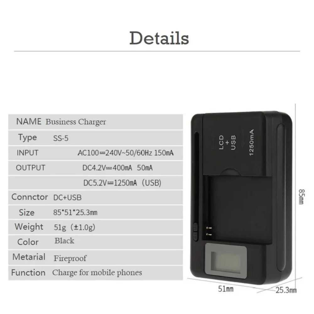 Ładowarka mobilna Uniwersalny ekran LCD Port USB do ładowarek do telefonów komórkowych Ładowanie akumulatora 32-55 mm Wtyczka US EU — zdjęcie produktu 6