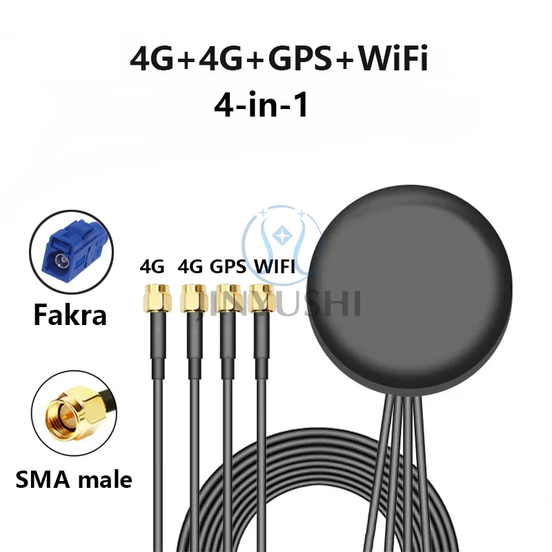 

1 шт. 4G + 4G + GPS + WIFI антенна четыре в одном 2,4G LTE + GPS + 2,4 ГГц Bluetooth 5G комбинированная антенна наружная вставка 1,5 M SMA FAKRA