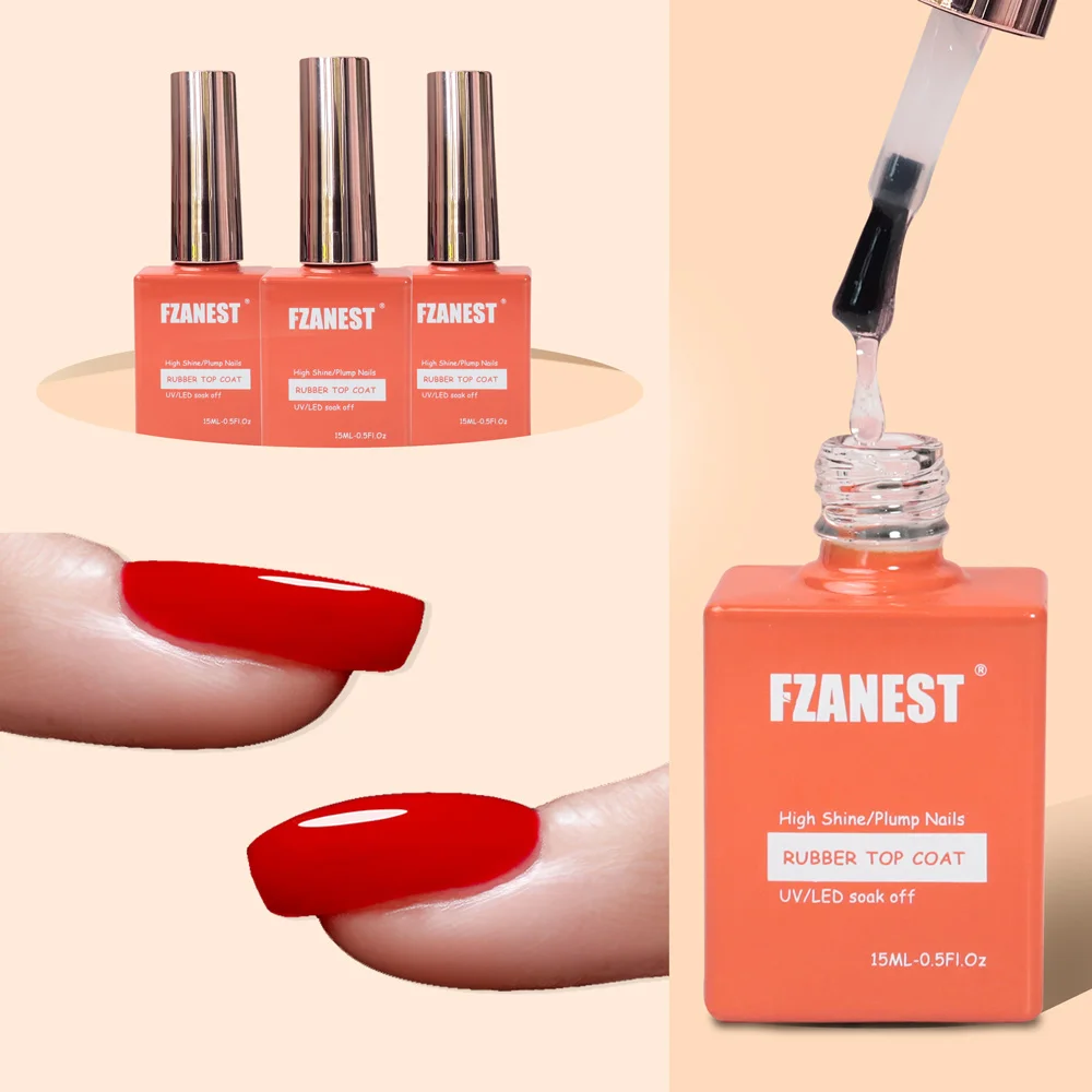 FZANEST Rubber Top Coat 15ML Gel Nail Polish Ultra Shine No Wipe Thick Top Coat Strengthen Enhanced Plumping Natrual Nail