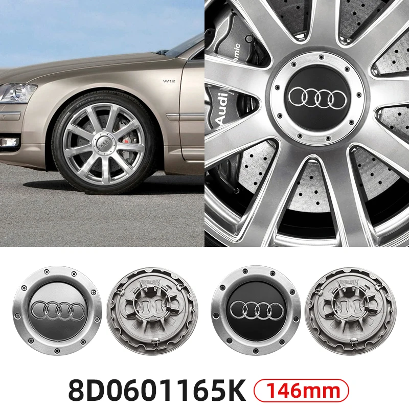 4 sztuki 146mm szary czarny obręcz samochodowa pokrowiec osłony piasty 8 d0601165k do Audi TT A2 A3 A4 A8 S6 Q5 Q7 RS6 akcesoria logo na samochód