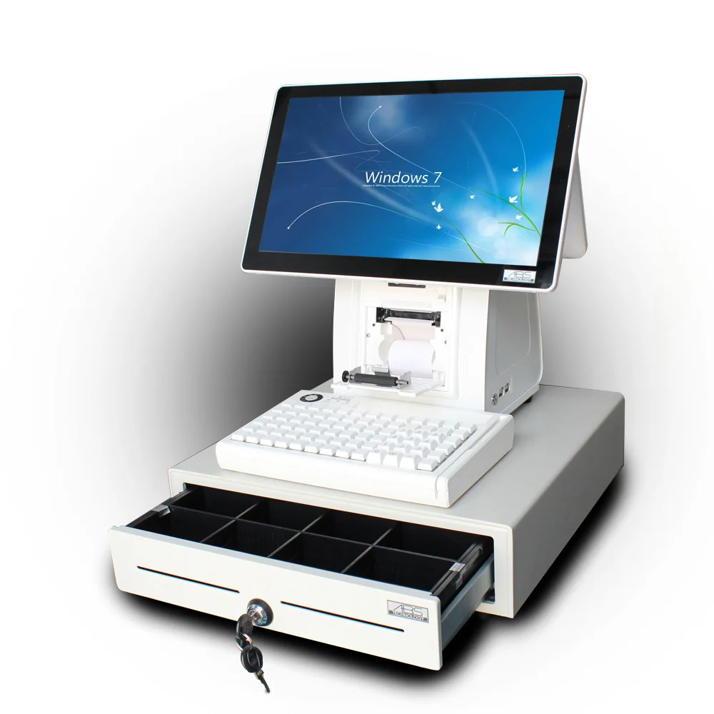 ATV&UTVBest-Selling ABS White Double Screen Cash Register POS System Touch Screen Supermarket Point Sale Software IntelJ1900 WIN