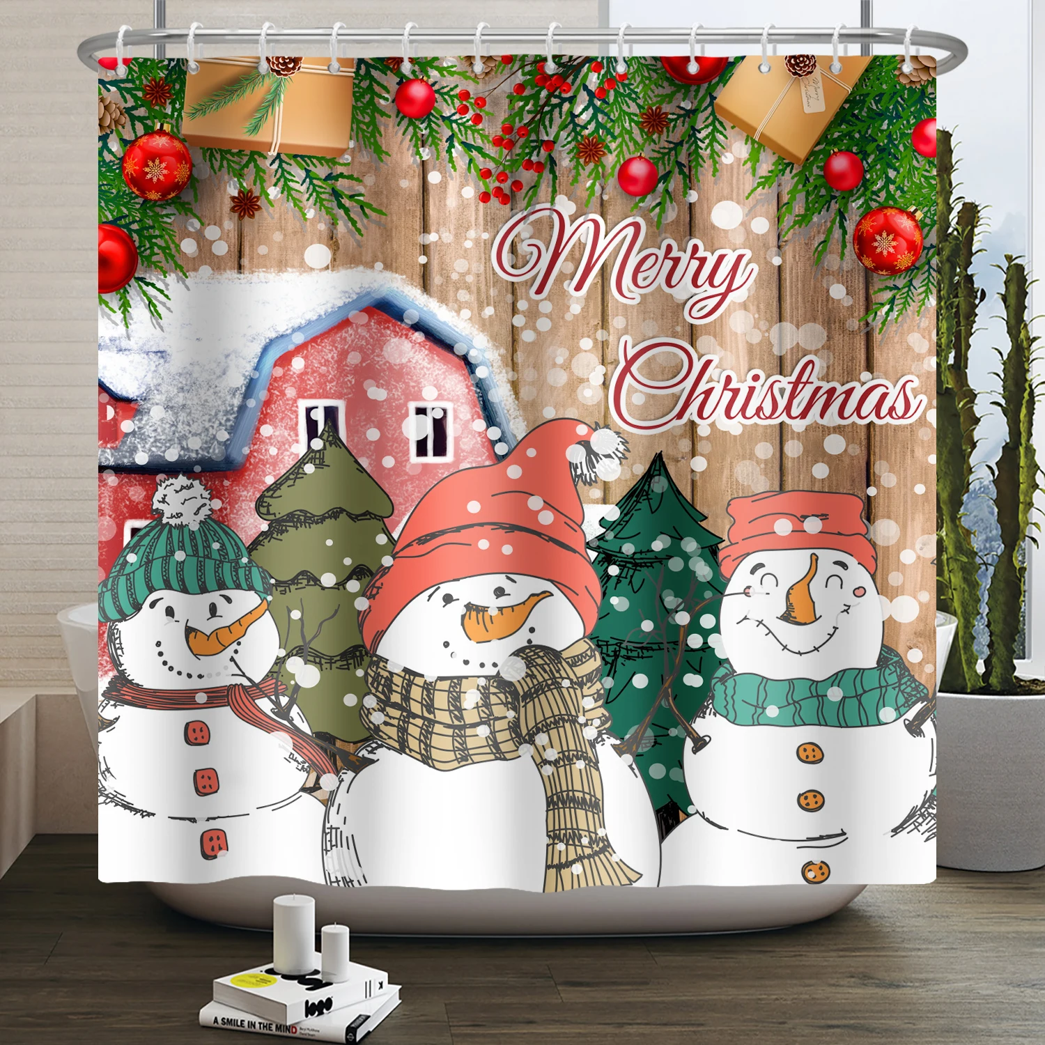 Winter Shower Curtain Christmas Dwarf Snowman Premiere Discount Shower Curtain Bathroom Decoration Bathtub Waterproof Partitions