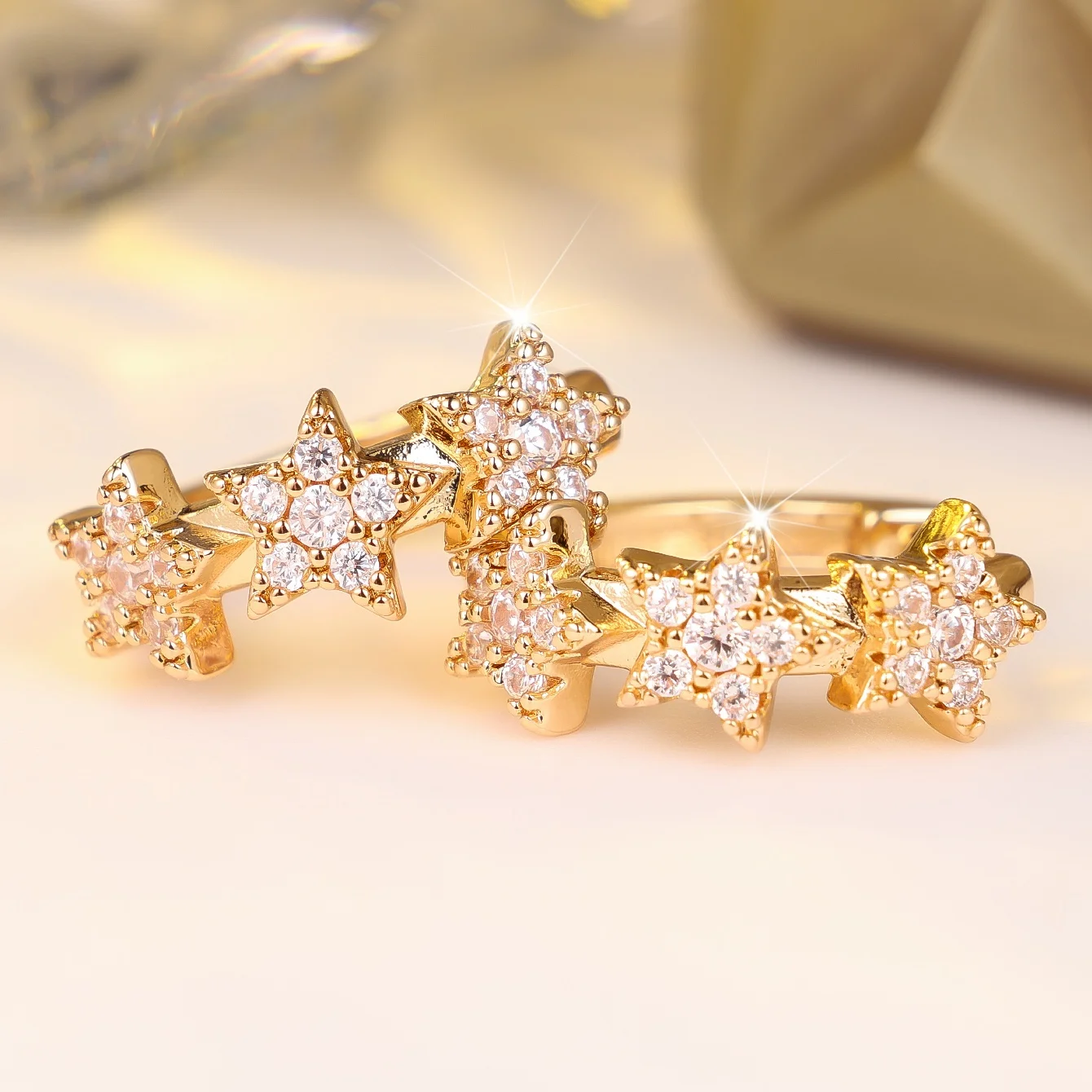 Small Star White Zircon Stone Round Hoop Earrings Luxury Female Gold Color Wedding Jewelry For Women