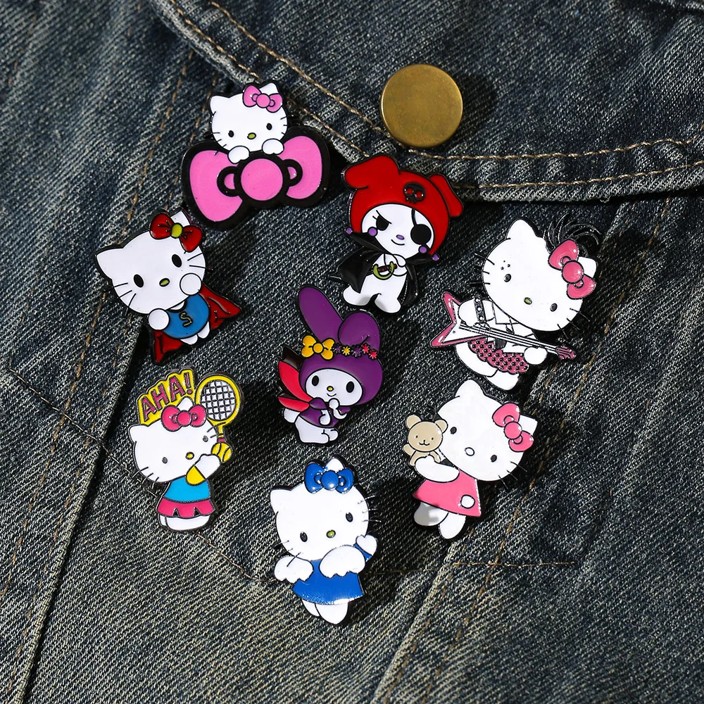 

Miniso cartoon Sanrio brooch cute cat metal badge Japanese pirate KT cat cos pin clothing accessories