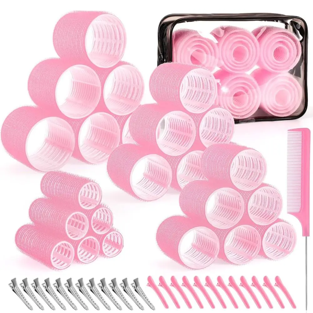 

50Pcs 4 Sizes Rollers Self-Grip Hair Rollers Set Heatless Lightweight Curly Hair Roller Hair Partition Clip Reusable