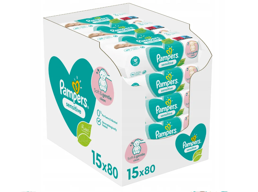 PAMPERS SENSITIVE chusteczki nawilżane dla dzieci op. 15x80 szt