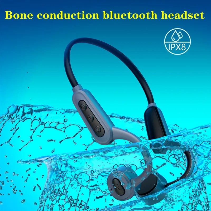 

IPX8 Waterproof Swimming Earphones, K8 Bone Conduction Wireless Bluetooth Earphones, 16GB Memory MP3 Player