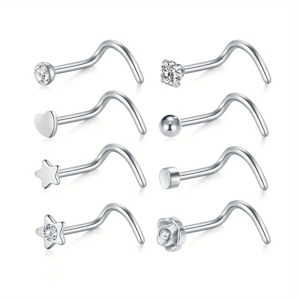 8 Pcs Elegant Stainless Steel Nose Rings Set