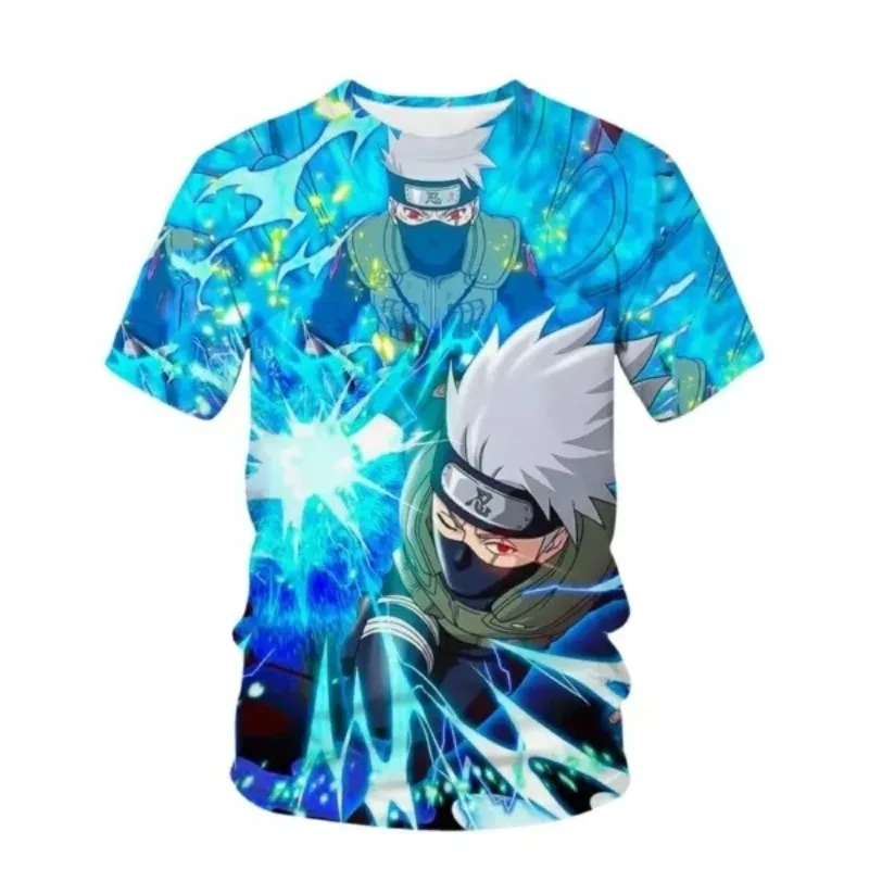 2026 Summer New Men's Naruto Kakashi Lightning Blade Dual Form T-Shirt, Anime Print, High Street Trendy Short Sleeve