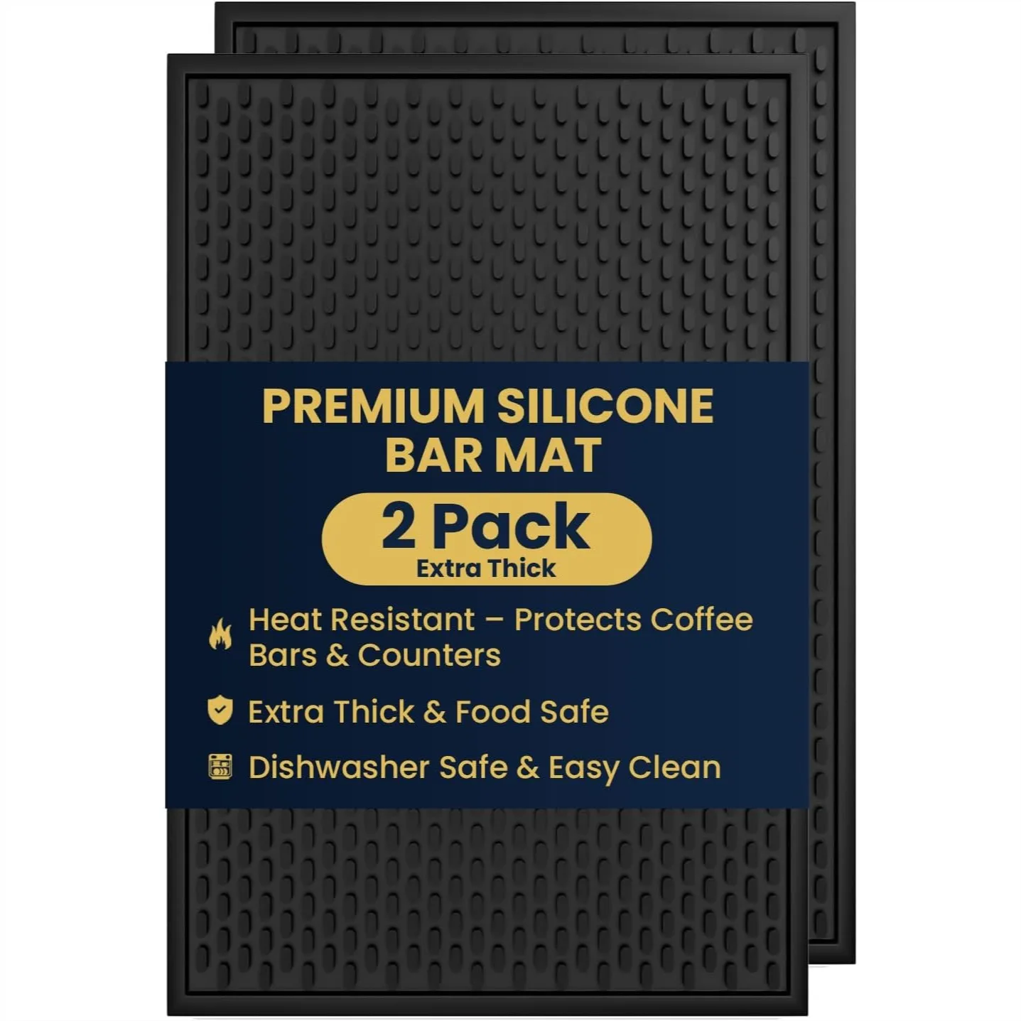 

Silicone Bar Mat 2 Pack - 1/2 Inch Thick Heat Resistant Drip Mat for Countertop, 18x12 Inches Kitchen Spill Mat