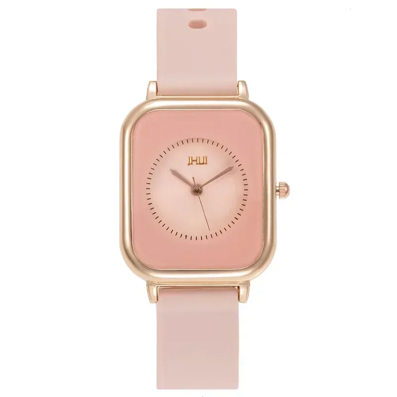 Reloj deportivo informal para Mujer, relojes rosas con correa de silicona, relojes de pulsera de cuarzo rectangulares a la moda