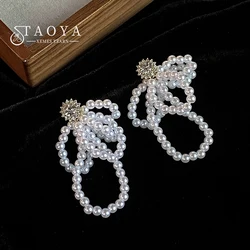 French Elegant Pearl BowKnot Round Beads chain Pendant Earrings 2024 New Jewelry Sets Sweet Accessories for Women and Goth Girls