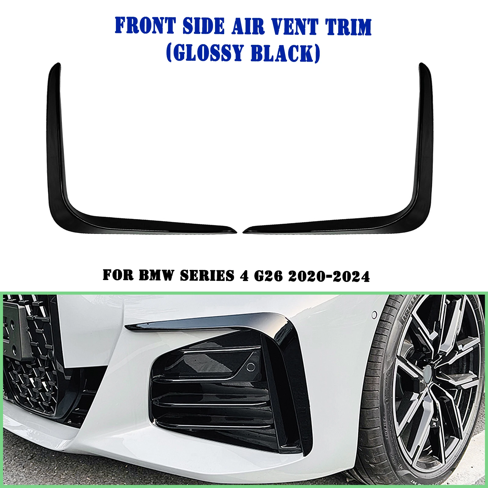 

For BMW 4 Series G26 4 Door M Sport 2020-2024 Front Bumper Side Air Vent Trim Car Fog Light Intake Frame Cover Spoiler Splitter