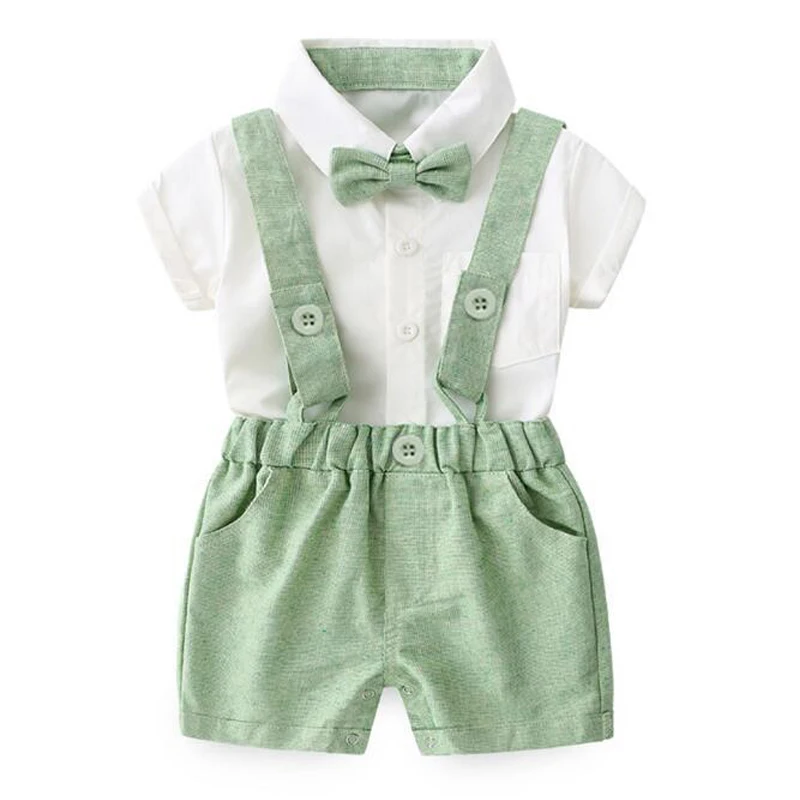 Summer Baby Newborn Suspenders Clothes Boys Suit Set 0-3 Years Boy Party Birthday Costume Short Sleeve Children Clothing