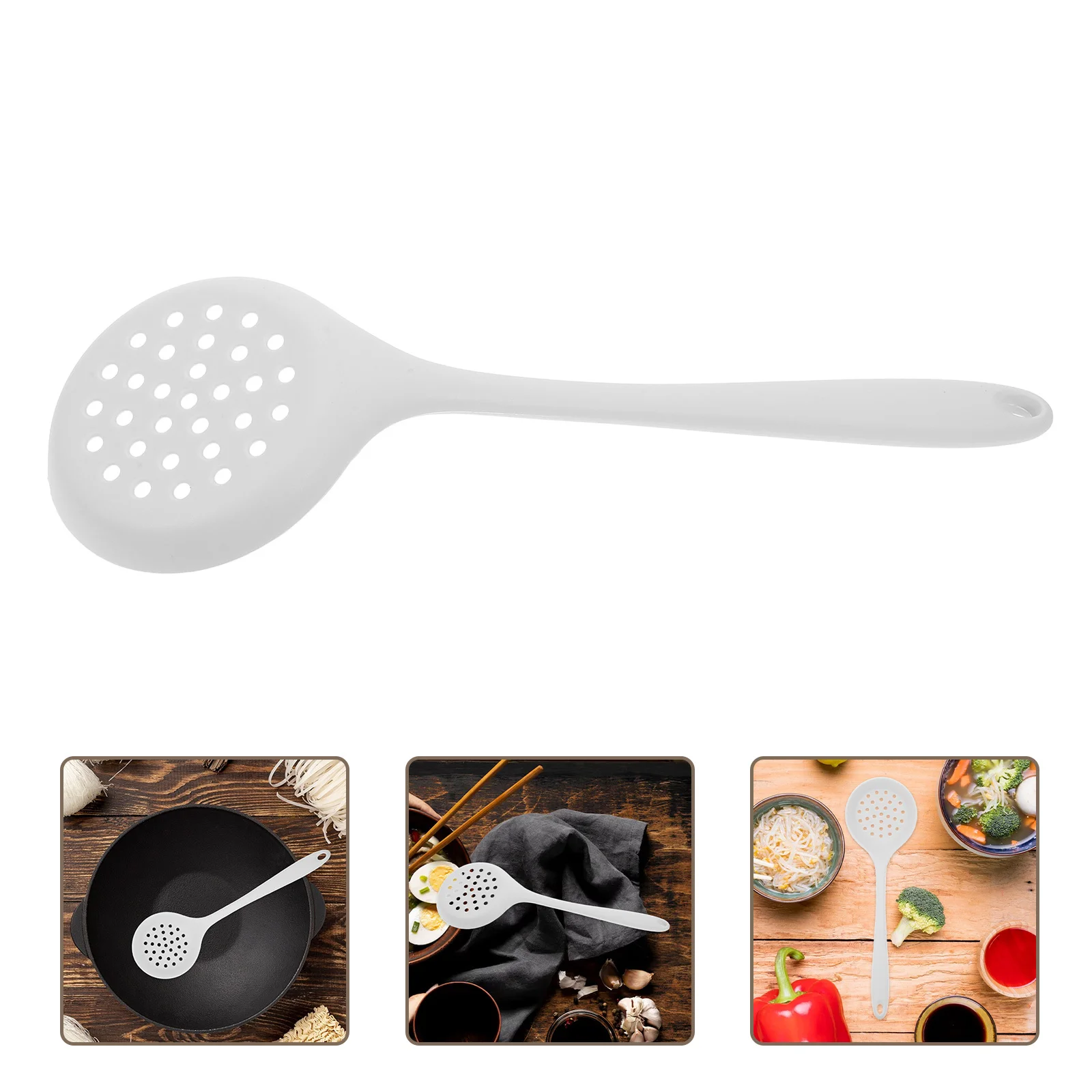 

1pc Silicone Colander Spoon Heat Resistant Non-Stick Safe For Hot Pot Pasta Cooking Skimmer Small Slotted Spoon Kitchen