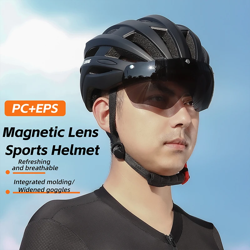 WEST BIKING Ultralight Cycling Helmet With Magnetic Goggles Lens Men Women Bicycle Helmet Safe Cap For Road MTB E-Bike Helmet