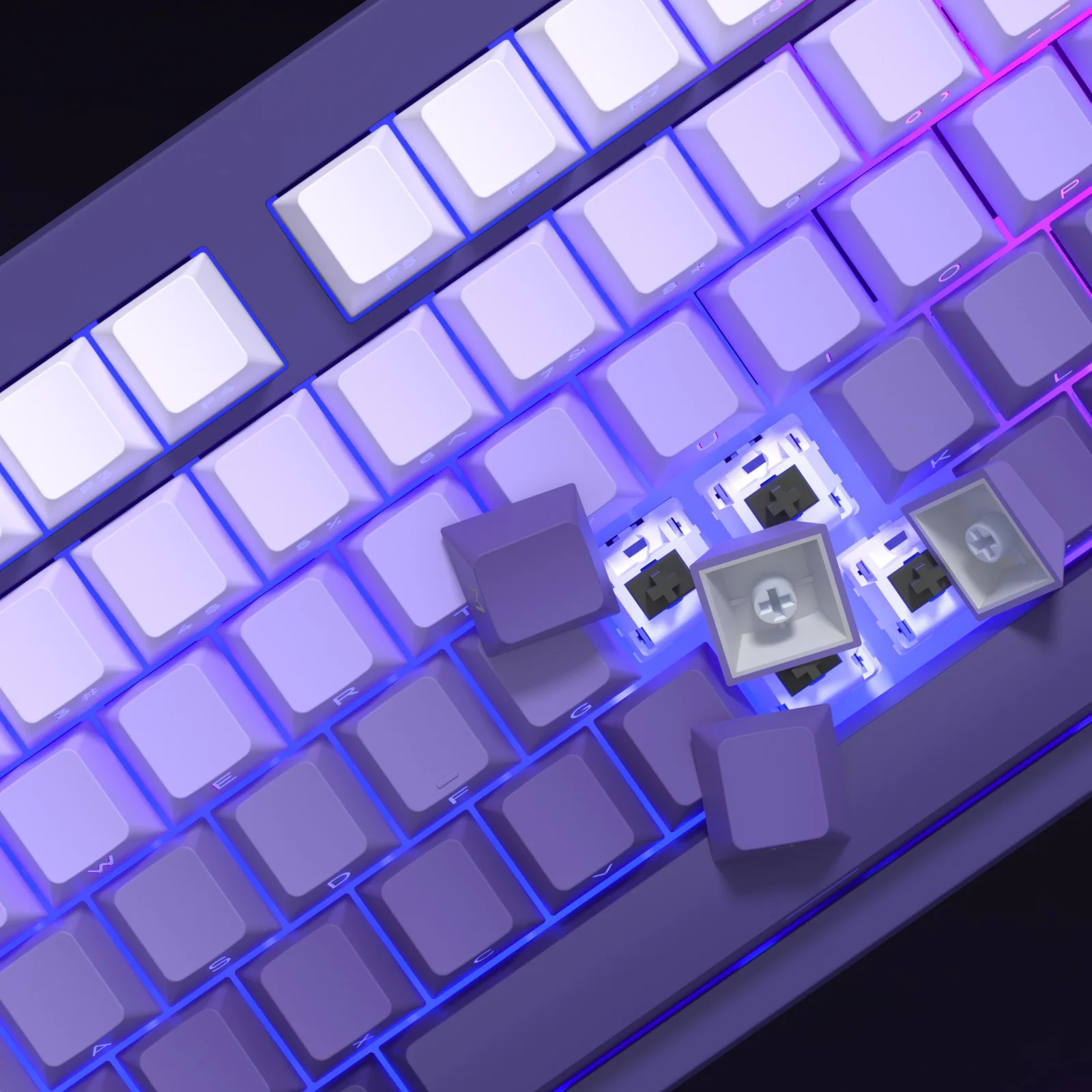 Imagem -03 - Kbdiy-custom Pbt Gradiente Roxo Keycap 133 Teclas Teclas de Perfil Cereja Brilho Side Print Através Backlit para Teclado mx