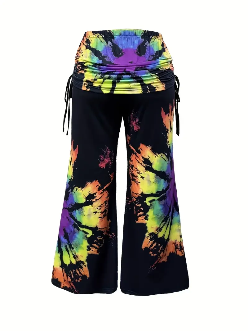 Plus Size Tie Dye Print Two-piece Set, Butterfly Pattern V Neck Cami Top & Loose Pants Outfits, Women's Plus Size Clothing