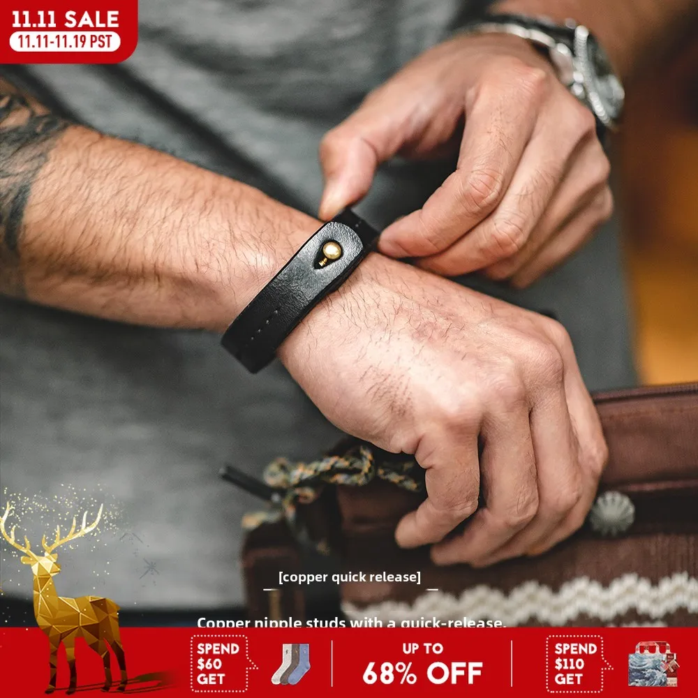 Maden Men Vintage Vegetable Tanned Cowhide Bracelet Brown Letter Leather Bracelets Adjustable Classic Wrap Wristband Accessories