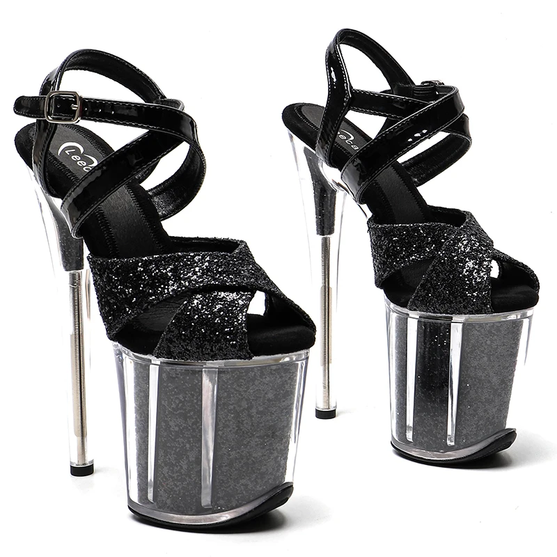 Leecabe 20cm/ 8inches Glitter Upper with Shiny PU  sandals  lady fashion party  platform high heel   pole dance shoes