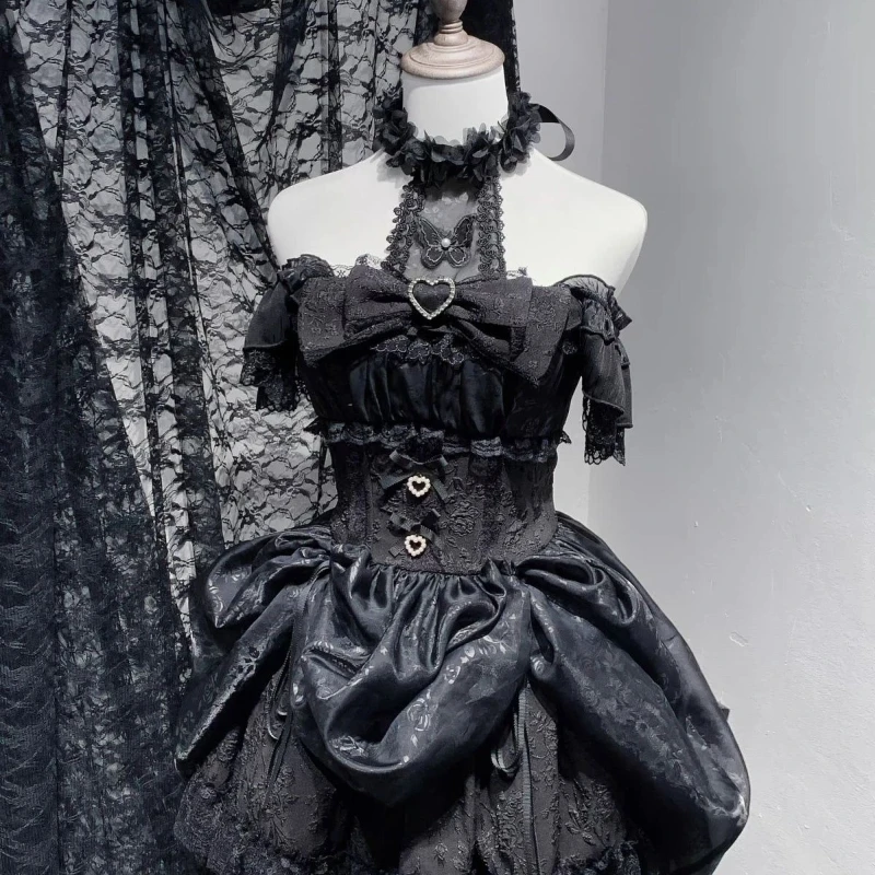 Japanese Halter Fairy Sweet Bow Lolita Dress Women Vintage Lace Patchwork Dresses 2026 Summer Y2k Aesthetic A-Line Mini Vestidos