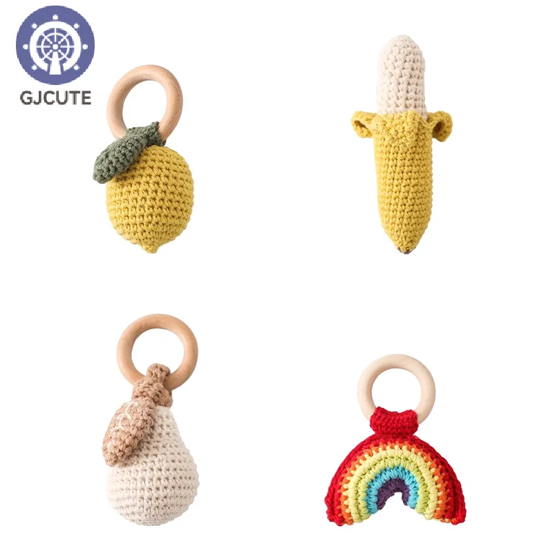 Per il limone sonaglio morso forza esercizio comfort giocattolo per bambini uncinetto frutta sonaglio giocattolo musicale massaggiagengive giocattolo neonato sonaglio regalo
