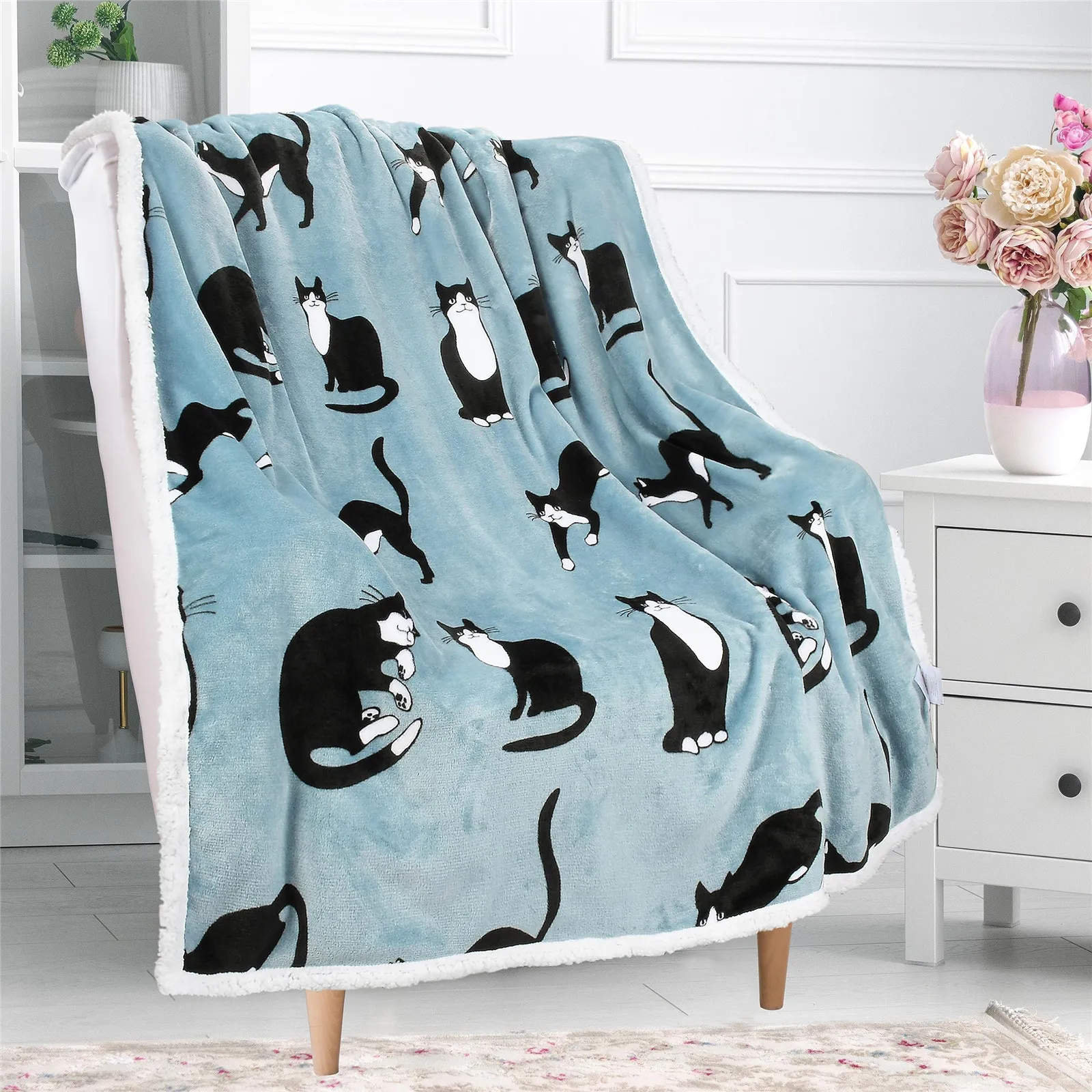 HX Fashion Animals Blankets Funny Cats 3D Printed Throw Blanket for Beds Double Layer Plush Quilts All Season Dropshipping