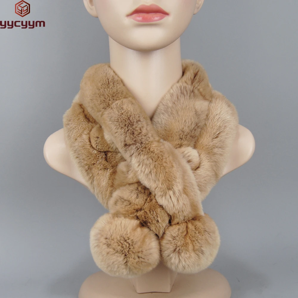 

2024 Fashion Women Warm Soft Natural Fur Scarves Female Neck Warmer Femme New Style Brand Winter Genuine Rex Rabbit Fur Scarf